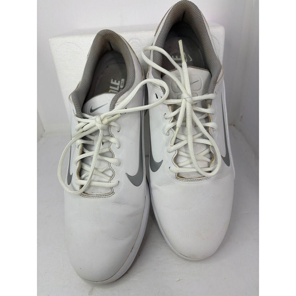 Nike Fitsole Golf Shoes Mens 12 White Silver Low Top Spiked AQ2302-100
